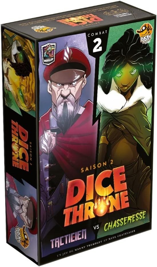 Dice Throne: Estratega vs Cazadora — el comandante que aplica estados en cadena contra la rastreadora cuyo tigre combate a su lado