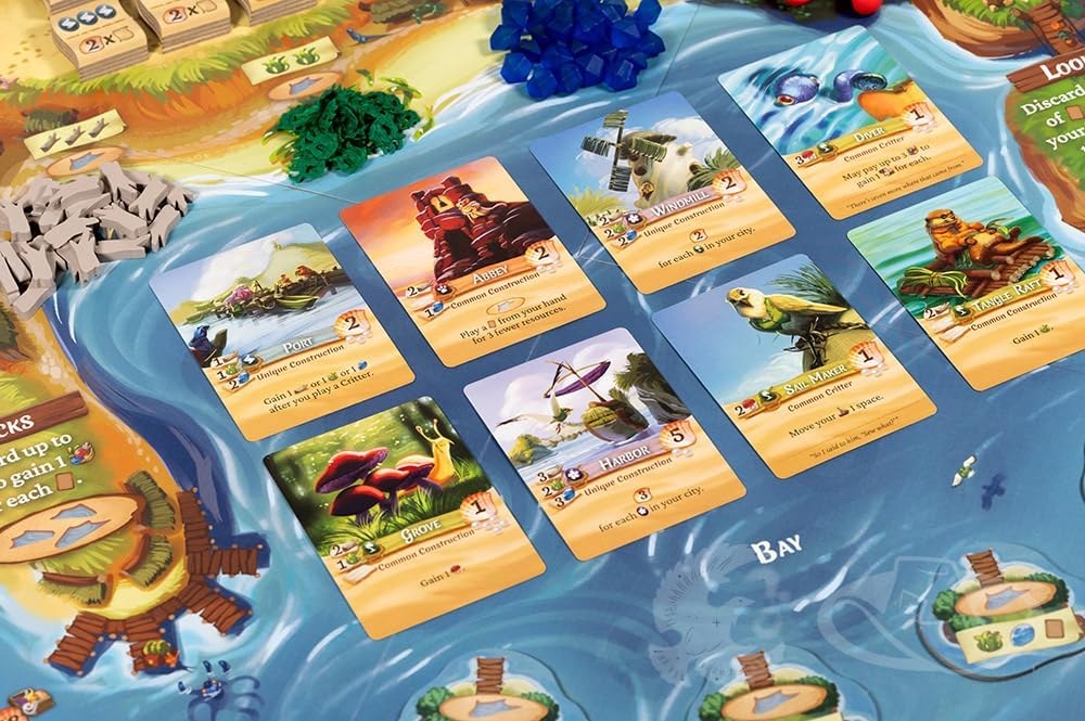 Farshore: el asentamiento costero de Everdell, un barco que explora islas para traer recursos y el eurogame familiar que extiende el sistema de cartas y trabajadores hacia el mar